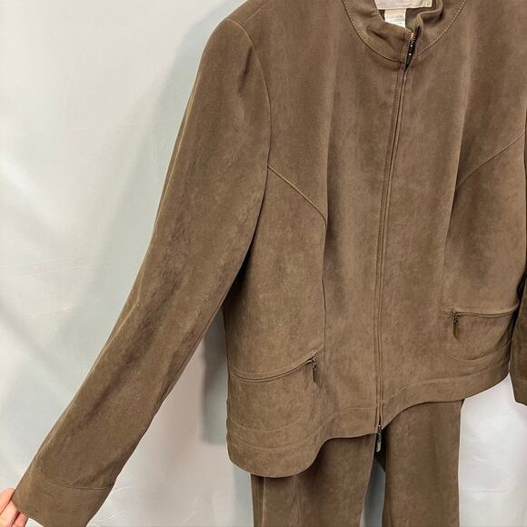 Vintage 80's Doncaster Pant Suit Set womens 14 Soft Faux Suede Classic Brown - Picture 5 of 16